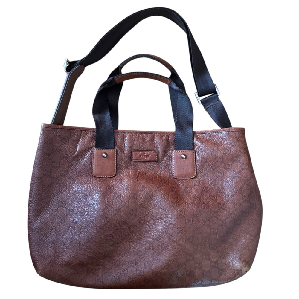 Gucci Brown Leather Travel Bag Tote Bag Messenger Bag